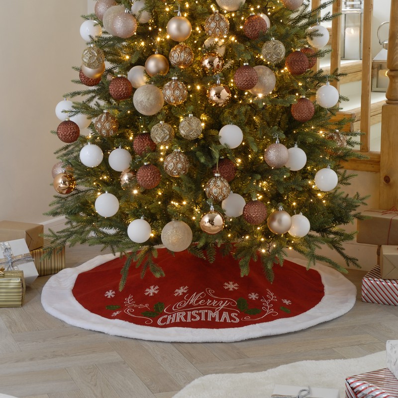 Merry Christmas Tree Skirt Red 120cm