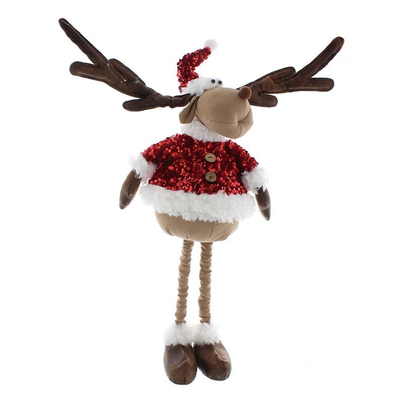 Reindeer Christmas Decoration Light Brown & Red with Sequin Pattern ...