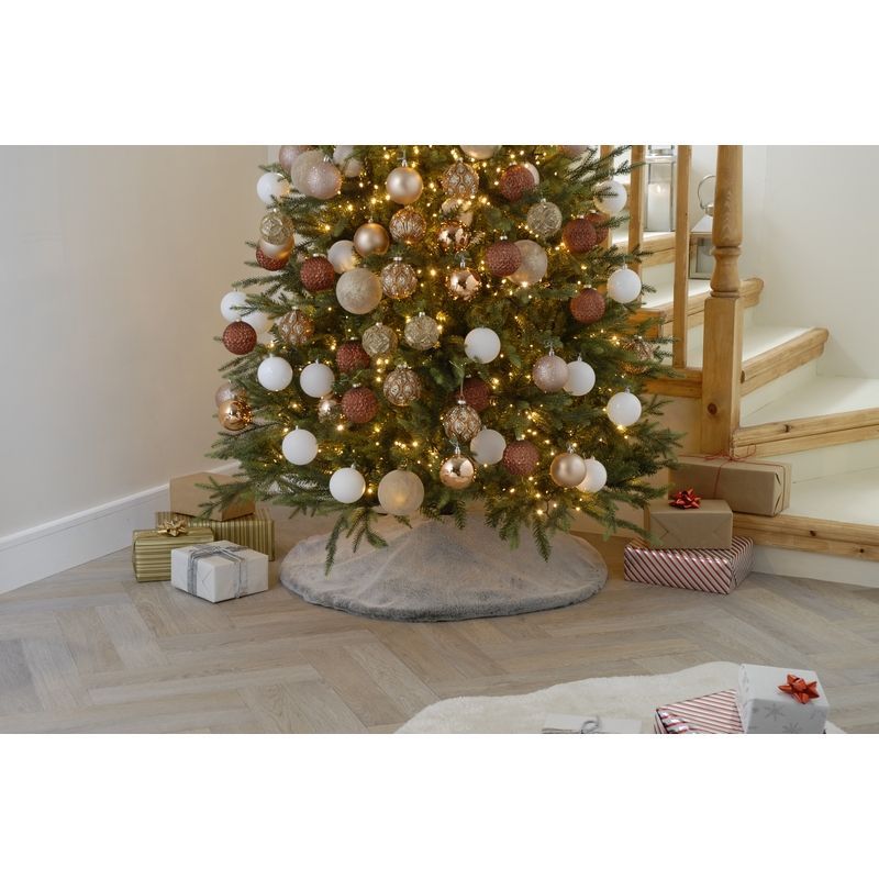 90cm Christmas Tree Skirt Faux Fur Grey 