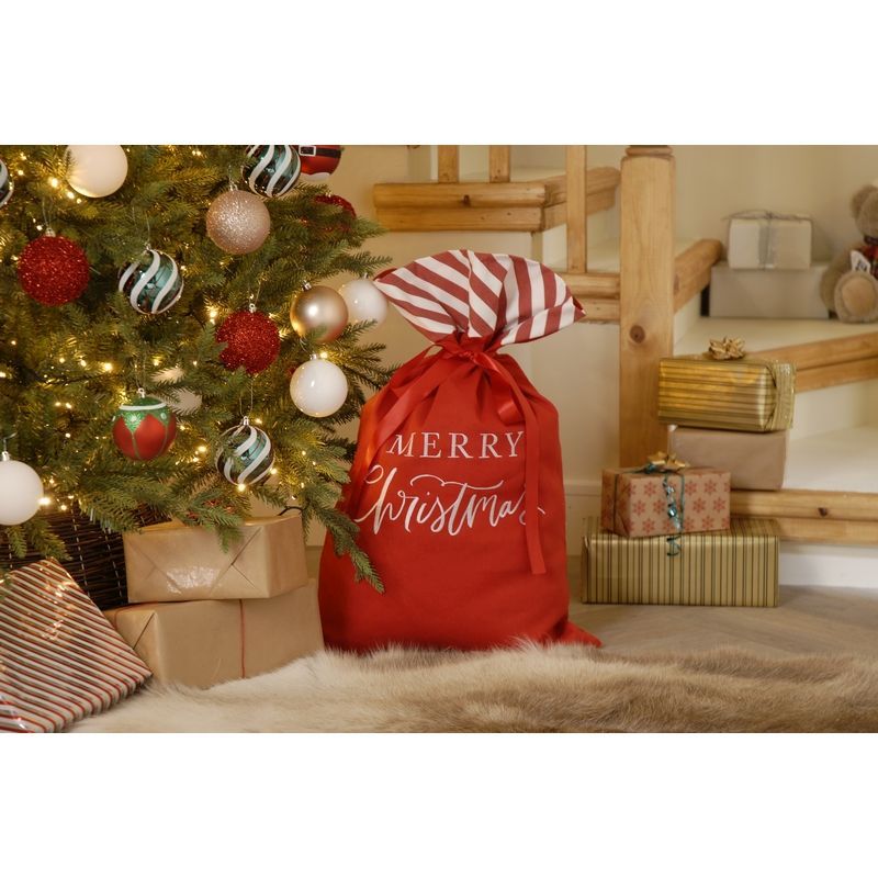 Christmas Sack Red & White with Merry Christmas Text - 70cm 