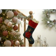 See more information about the Stocking Christmas Decoration Green & Red with Poinsettia Pattern - 48cm 