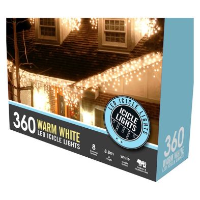 String Icicle Christmas Lights Multifunction Warm White Outdoor 360 Led 88m