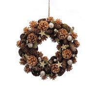 See more information about the Wreath Christmas Decoration Green & Orange with Pinecones & Berries Pattern - 36cm 