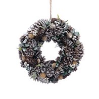 See more information about the Wreath Christmas Decoration Green & White with Frosted Pattern - 36cm 