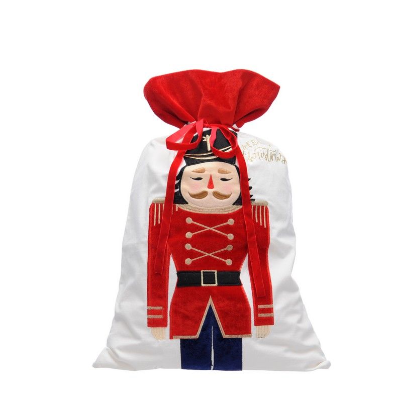 Christmas Sack White & Red with Nutcracker Pattern - 70cm 