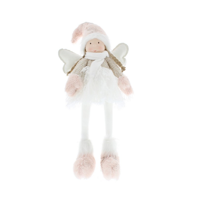 Pink Girl With LED Christmas Scarf And Dangly Legs - 56cm