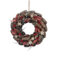 See more information about the Wreath Christmas Decoration Green & Brown with Tartan Pattern - 36cm 