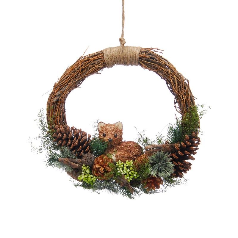 Pinecones & Fox Wreath Christmas Decoration - 33cm 