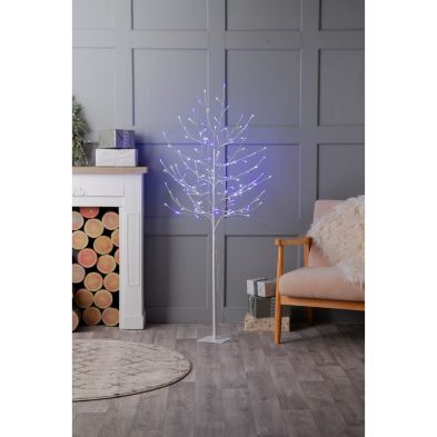 4ft Christmas Tree Light Feature Metal Plastic With Led Lights Blue White Glow Worm