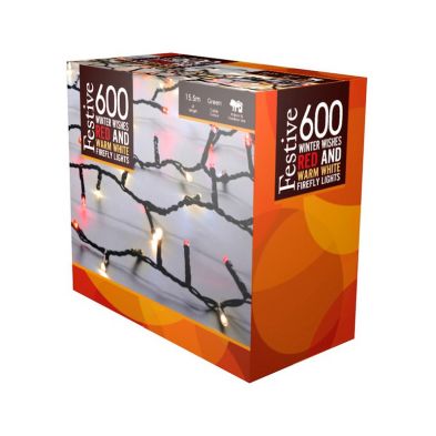 Christmas String Fairy Lights Animated Red Warm White Outdoor 600 Led 1557m Winter Wishes