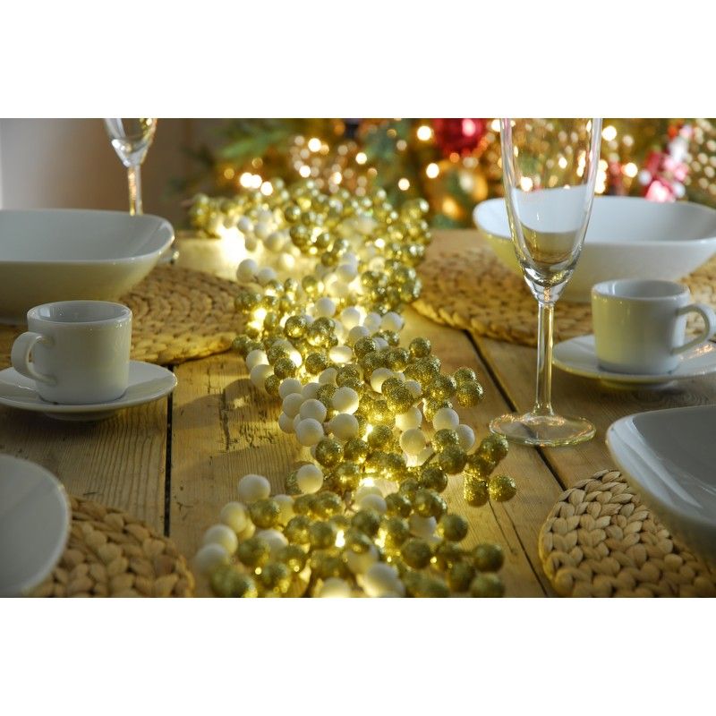 Christmas Christmas LED Christmas White & Gold Glitter Garland With Timer - 0.2cm