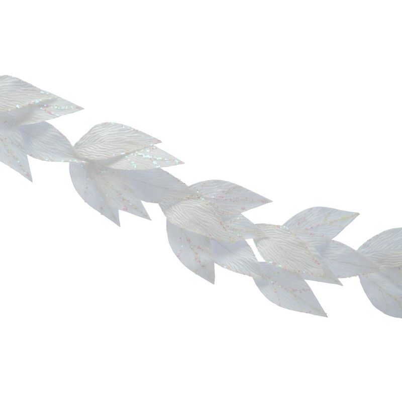 Leaf Garland Christmas Decoration White with Glitter Pattern - 138cm 