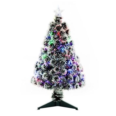 3ft Fibre Optic Christmas Tree Artificial White Frosted Green With Led Lights Multicoloured 90 Tips