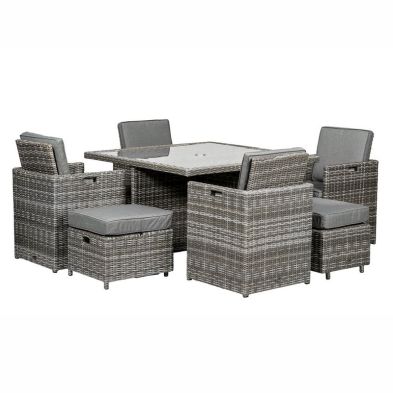 Product photograph of Paris Rattan Garden Patio Dining Set By Royalcraft - 8 Seats Grey Cushions from QD stores