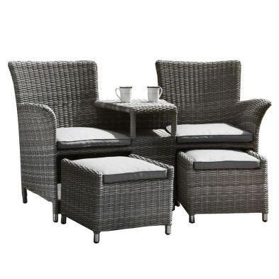 Product photograph of Paris Rattan Garden Patio Dining Set By Royalcraft - 2 Seats Grey Cushions from QD stores