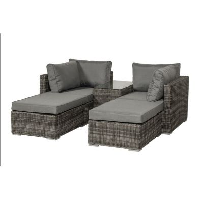 Product photograph of Paris Rattan Garden Sun Lounger Set By Royalcraft - 2 Seats Grey Cushions from QD stores