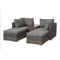 See more information about the Paris Rattan Garden Sun Lounger Set by Royalcraft - 2 Seats Grey Cushions