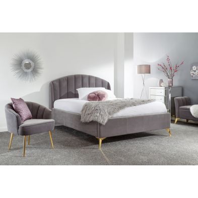 Pettine Double Ottoman Bed Wood Fabric Grey 5 X 7ft