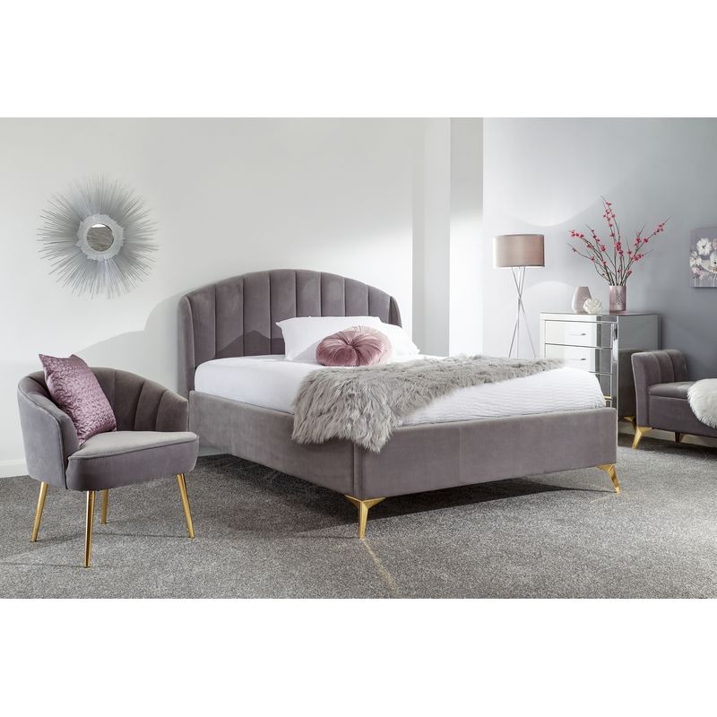 Pettine King Size Ottoman Bed Wood & Fabric Grey 5 x 7ft