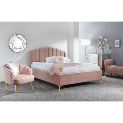 Pettine King Size Ottoman Bed Wood Fabric Pink 5 X 7ft