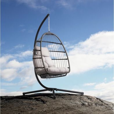Product photograph of Egotistic Rattan Garden Swinging Hanging Egg Chair By Royalcraft With Grey Cushions from QD stores