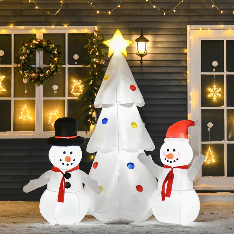 Xmas Tree & Snowmen Inflatable Christmas Decoration White - 185cm