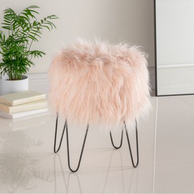 Product photograph of Hamilton Mcbride Blush Fur Footstool from QD stores