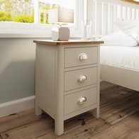 See more information about the Westbridge Light Oak & Dove Grey 3 Drawer Bedside Table