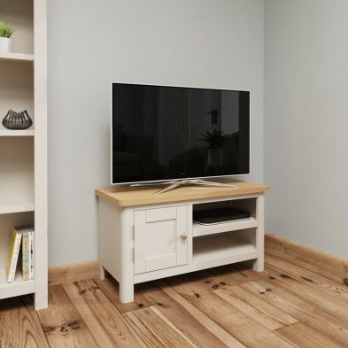Product photograph of Westbridge Tv Unit Oak Grey 1 Shelf 2 Doors from QD stores