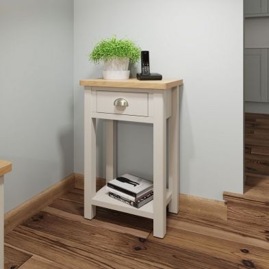 Product photograph of Westbridge Tall Side Table Oak Grey 1 Shelf 1 Drawer from QD stores