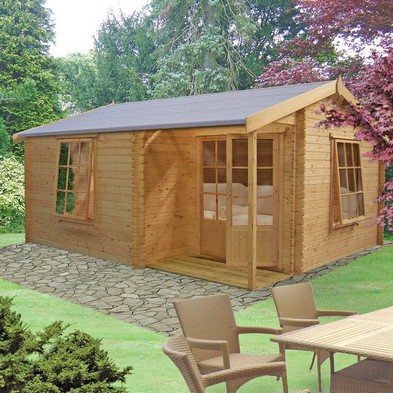 See more information about the Shire Ringwood 11' 9" x 12' 9" Reverse Apex Log Cabin - Premium 28mm Cladding Tongue & Groove