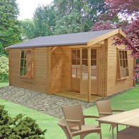See more information about the Shire Ringwood 11' 9" x 12' 9" Reverse Apex Log Cabin - Premium 28mm Cladding Tongue & Groove