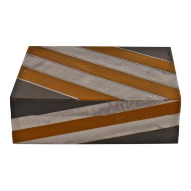 Product photograph of Wood Resin Jewellery Box Striped 20 5cm - Brown White from QD stores