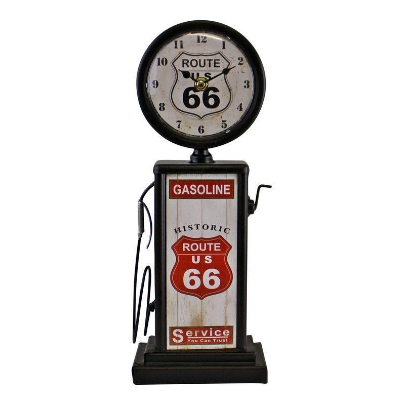 Retro Gas Pump Clock Metal Black & White Battery Powered - 34cm