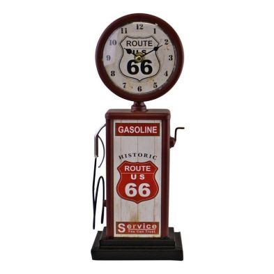 Product photograph of Retro Gas Pump Clock Metal Red White Battery Powered - 34cm from QD stores