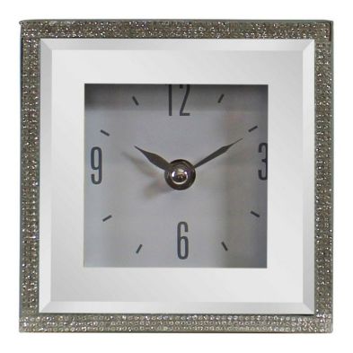 Mirrored Clock White With Jewelled Pattern Battery Powered 14cm