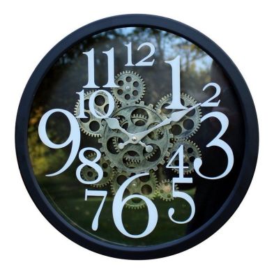 Product photograph of Steampunk Clock Metal Black Wall Mounted Battery Powered - 38cm from QD stores