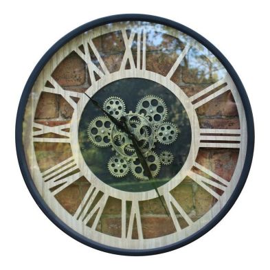 Product photograph of Steampunk Clock Metal Wood Black Wall Mounted Battery Powered - 57cm from QD stores