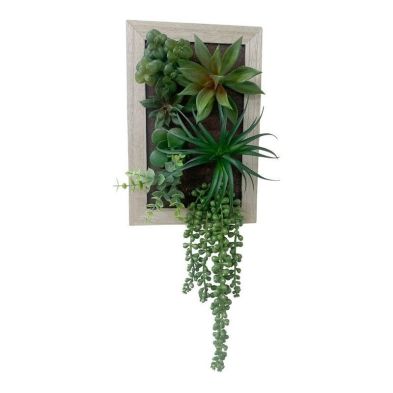 Product photograph of Frame Faux Succulent Wood Wall Mounted - 30cm from QD stores
