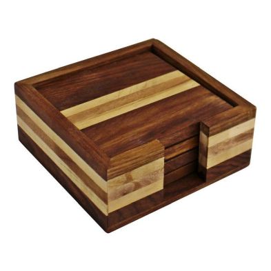 Product photograph of 4x Coaster Wood With Striped Pattern - 10cm from QD stores