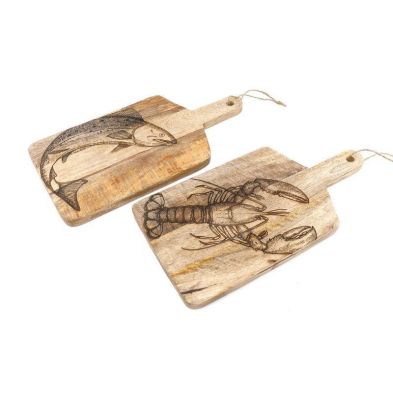2x Chopping Board Wood With Lobster Salmon Pattern 50cm