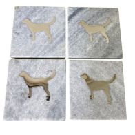 See more information about the 4x Coaster Marble Gold & White with Dog Pattern - 10cm