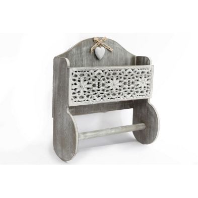 Product photograph of Grey Wooden Kitchen Towel Holder With Cutout Pattern Shelf from QD stores