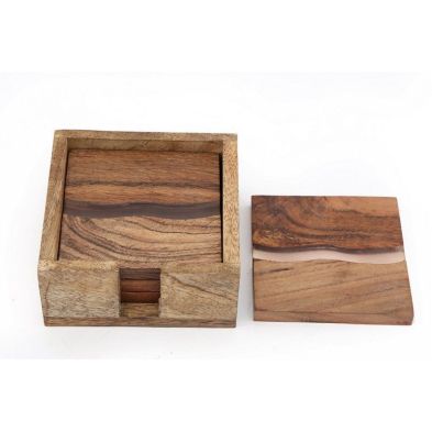4x Coaster Polyresin Wood 10cm