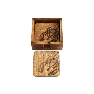4x Lobster Coaster Wood With Engraved Pattern 10cm