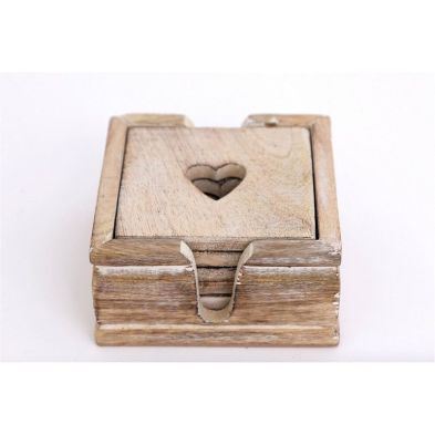 6x Coaster Wood With Heart Pattern 11cm