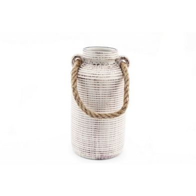 Product photograph of Vase Stoneware White With Ribbed Pattern - 27cm from QD stores