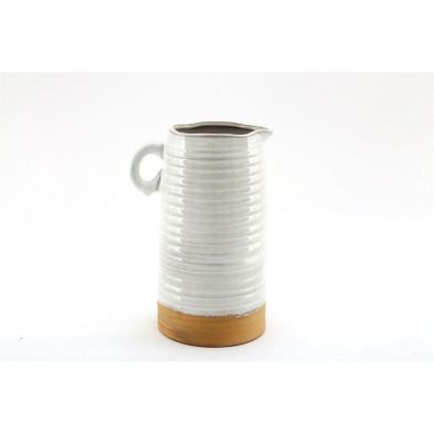 Product photograph of Jug Ceramic White With Ribbed Pattern - 21cm from QD stores
