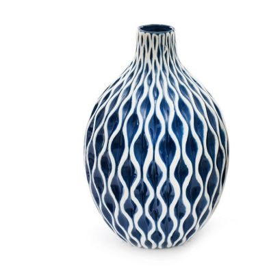 Serenity Vase Ceramic Blue With Ripple Pattern 27cm