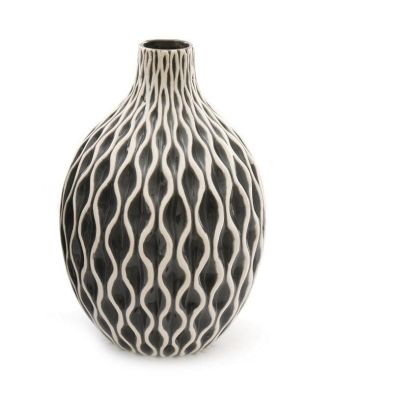 Serenity Vase Ceramic Grey With Ripple Pattern 27cm